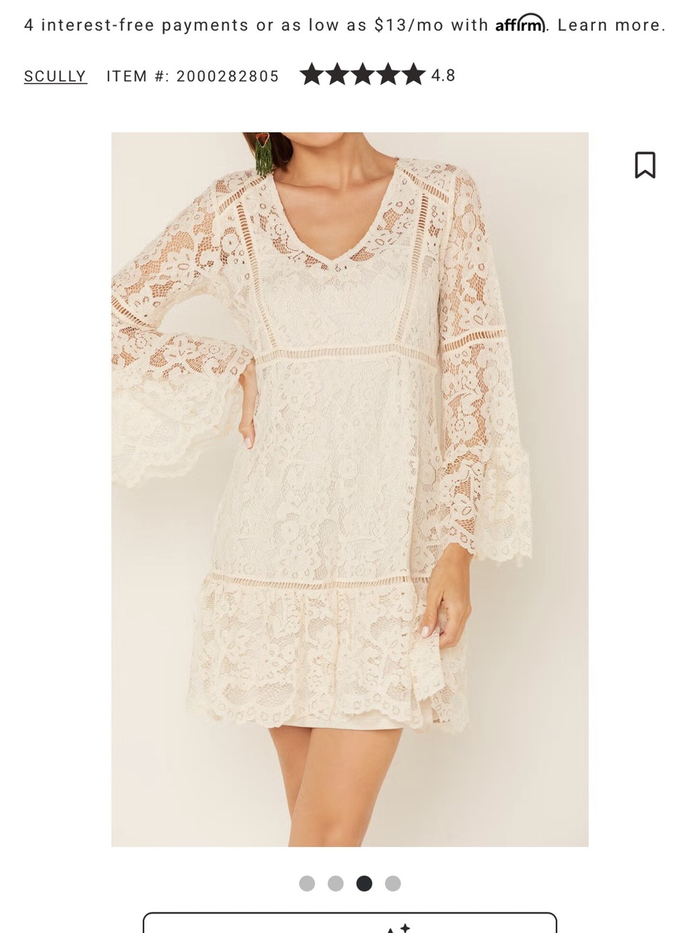 Honey Creek By Scully Women's Lace Crochet
Long Sleeve Mini dress. XL